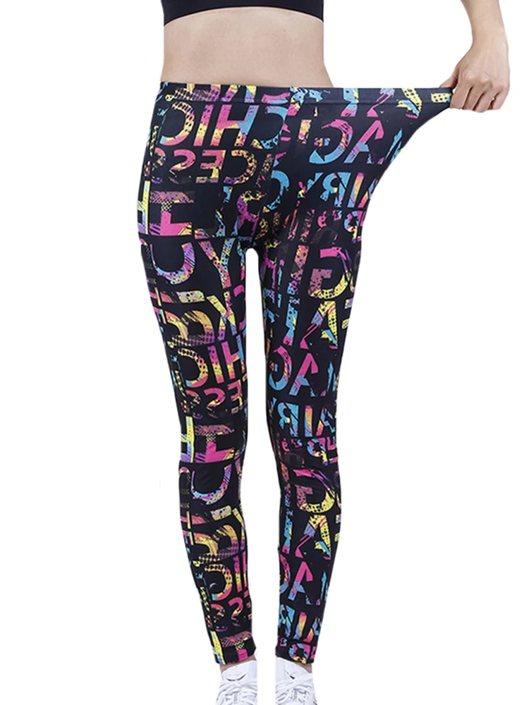 YSDNCHI Leggings Hot Women's Color Letter Print Styles Fashion Lady Skinny Stretch Leggins Fitness High Elastic Pants