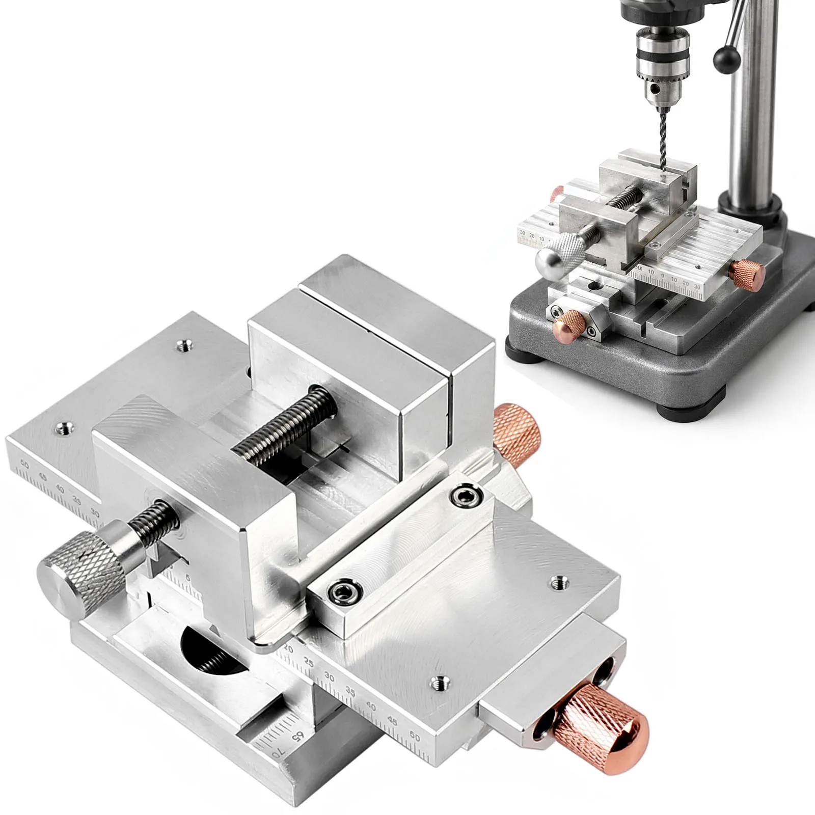 Precision XY Cross Slide Table with Vise, Manual Linear Sliding Stage with Fine Adjustment Lead Screws,for Drill Press,Engraving