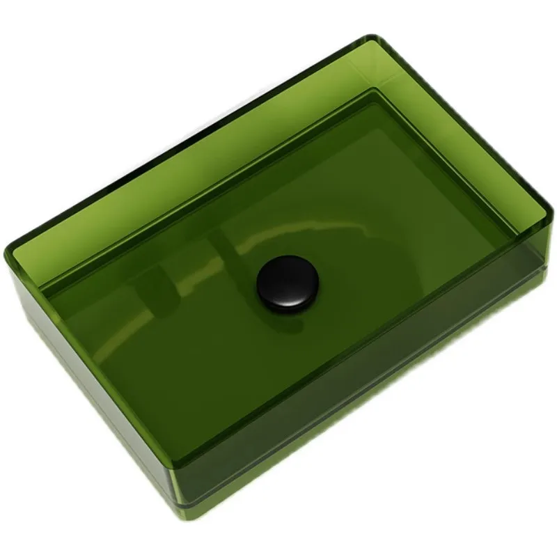 

Green transparent resin table basin small size balcony wash basin household square wash basin