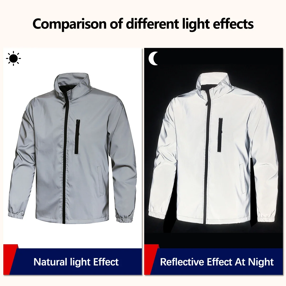 Plus Size Men's Reflective Jacket Stand Collar Windproof Clothes 6XL 7XL 8XL Night High Visibility Cycling Running Coats