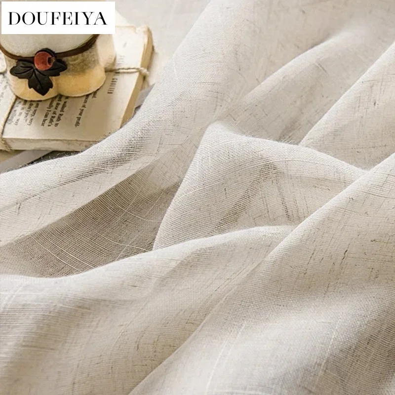 Cotton Linen White Tulle Window Sheer Curtains for Living Room Bedroom Dining Rustic Feeling Semi Office Hotel Home  창문커텐 Decor