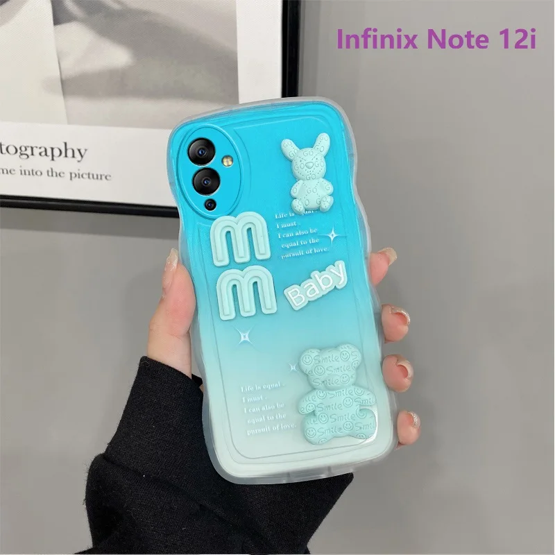 Phone Case for Infinix Note 30 Pro Note 30 Note 12 Turbo Note 12 Pro Note 12i 3D Wavy Gradient Baby Bear Wristband Case Cover