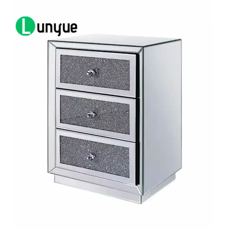 Modern Silver Mirrored Nightstand with 3 Drawers Vanity Bedside Table for Bedroom Living Room Storage Furniture Home Decor