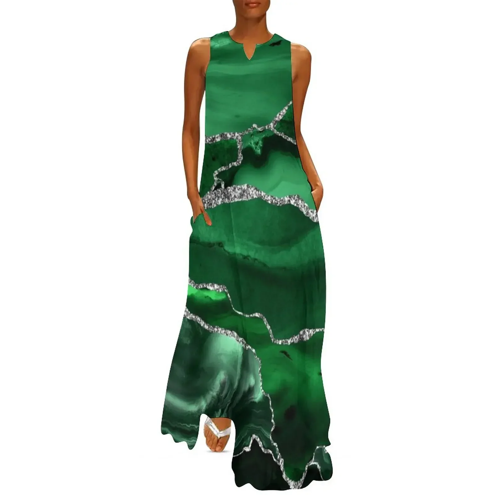 

Emerald Malachite Faux Marble Landscapes Long Dress Female clothing Woman fashion Woman dresses Dress