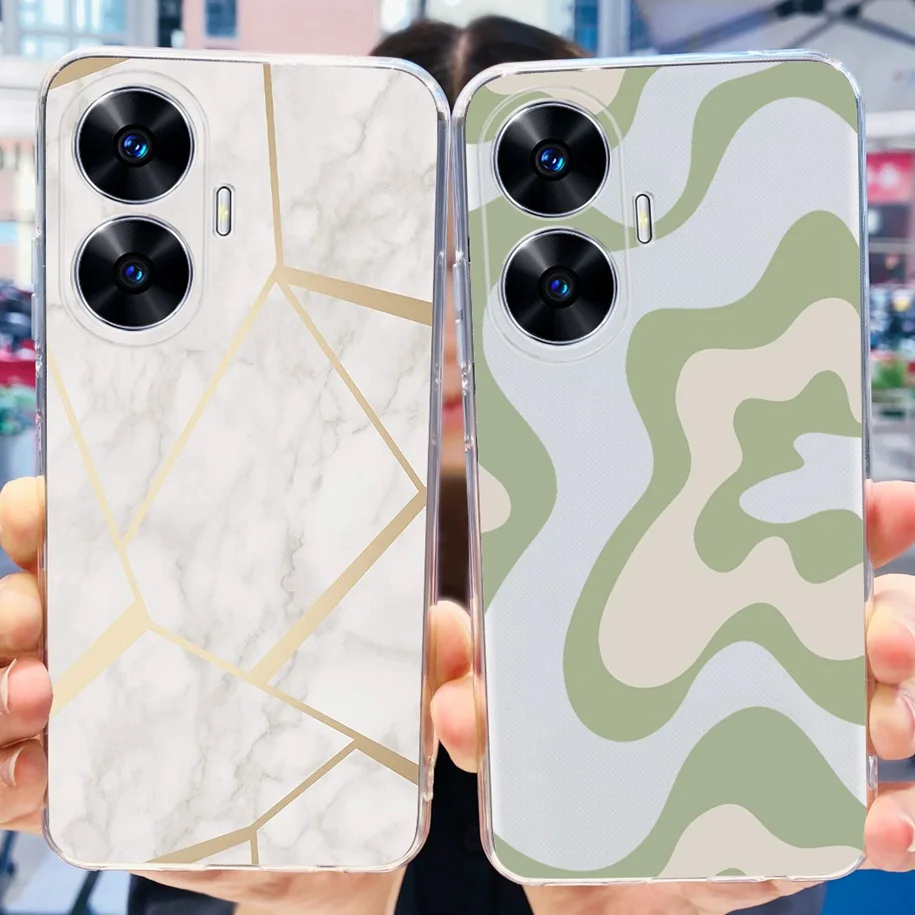 For Realme C55 4G 2023 Case Luxury Marble Printed Cover Soft Transparent TPU Funda For Realme V30 V30T 5G Coque C 55 V 30 Bumper