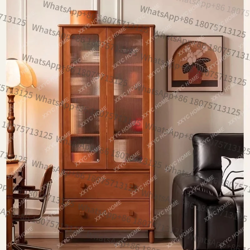 

LSolid wood bookcase, vintage style study display cabinet, household storage cabinet
