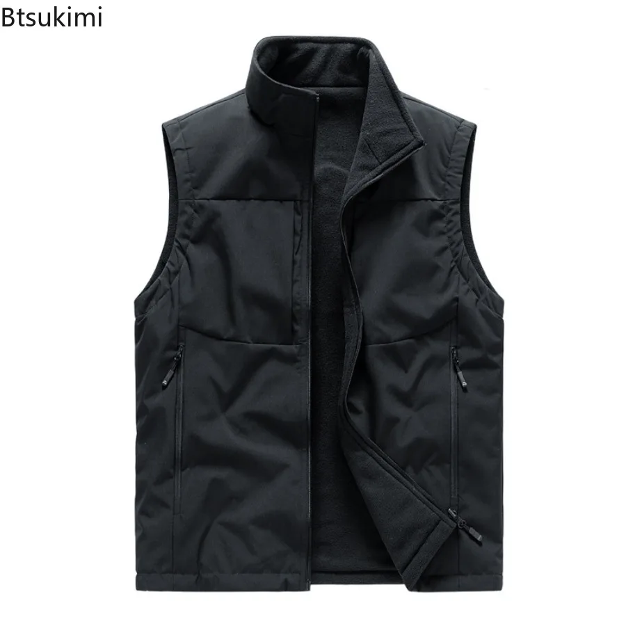 2025 Outdoor Cargo Vests Men's Autumn Winter Polar Fleece Warm Waistcoats Double-sides Wear Design High Quality Men Casual Vests