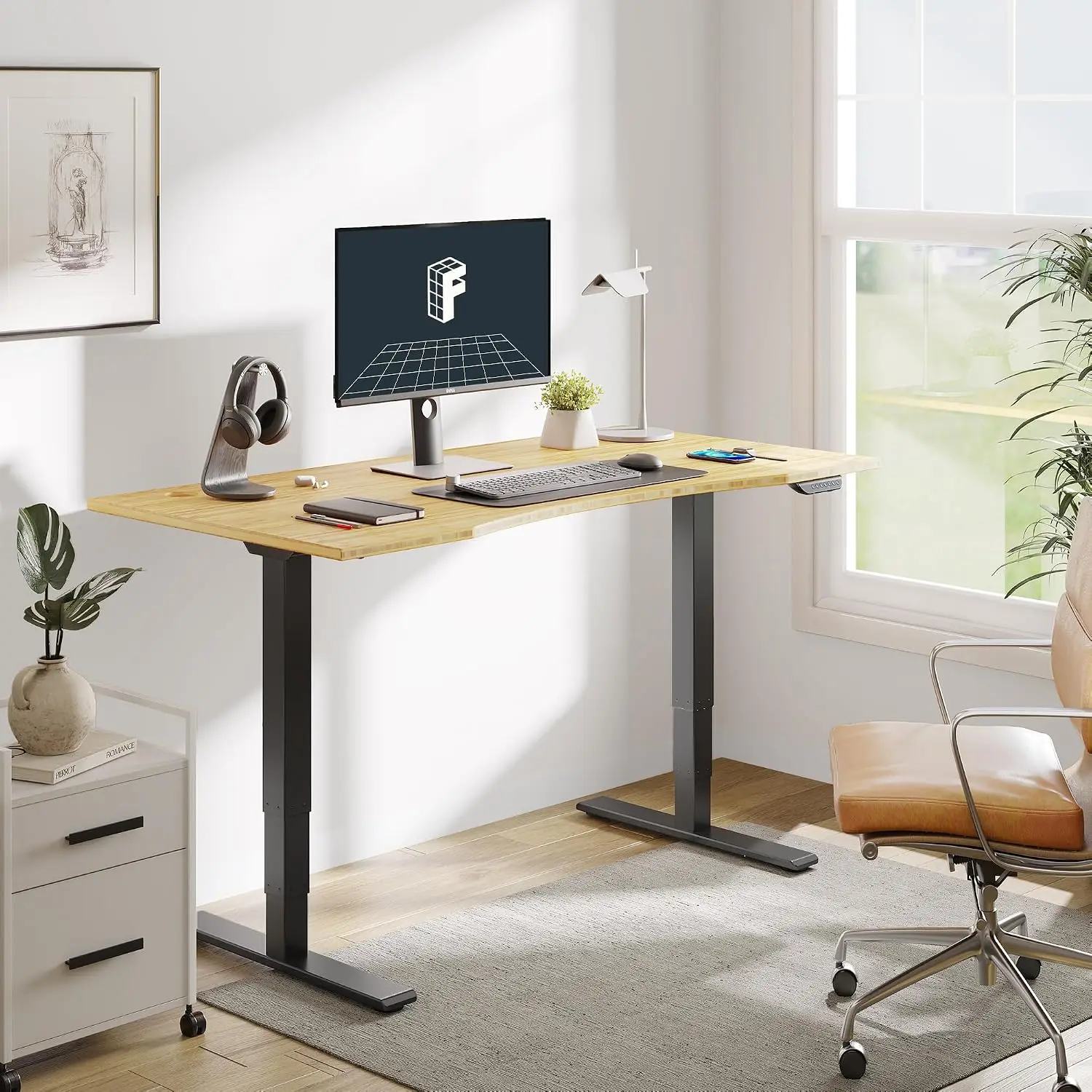 Bamboo Electric Standing Desk Dual Motor 3-Stage Height Adjustable 48x24 Inch Home Office, Customized