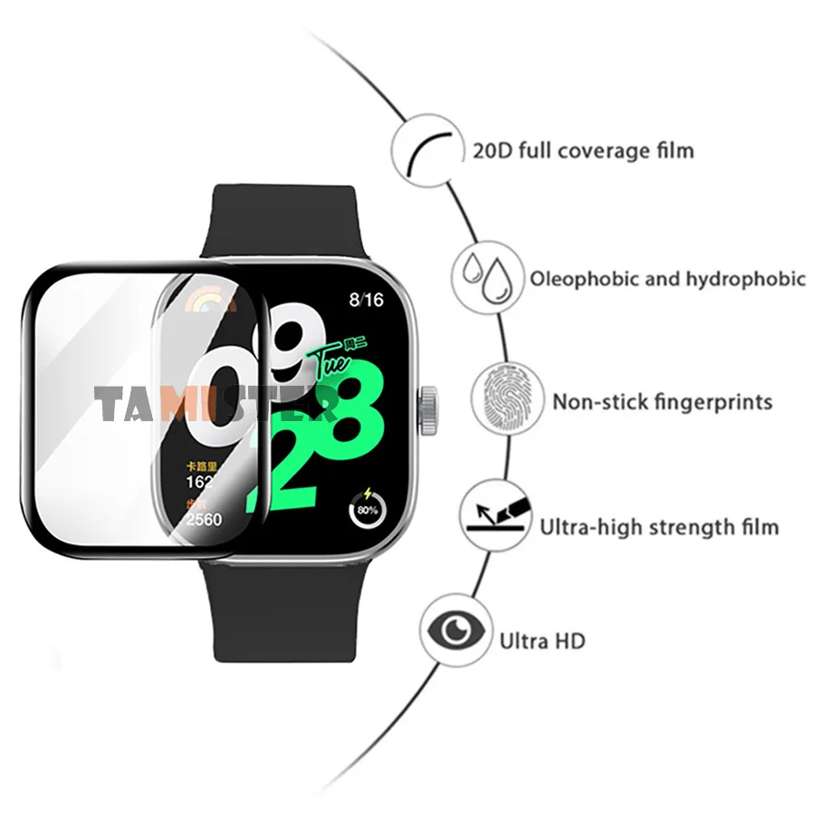 Soft Fibre Glass Protective Film For Xiaomi Redmi Watch 4 Smart Watch Full Cover Screen Protector For Redmi Watch 4 Accessories