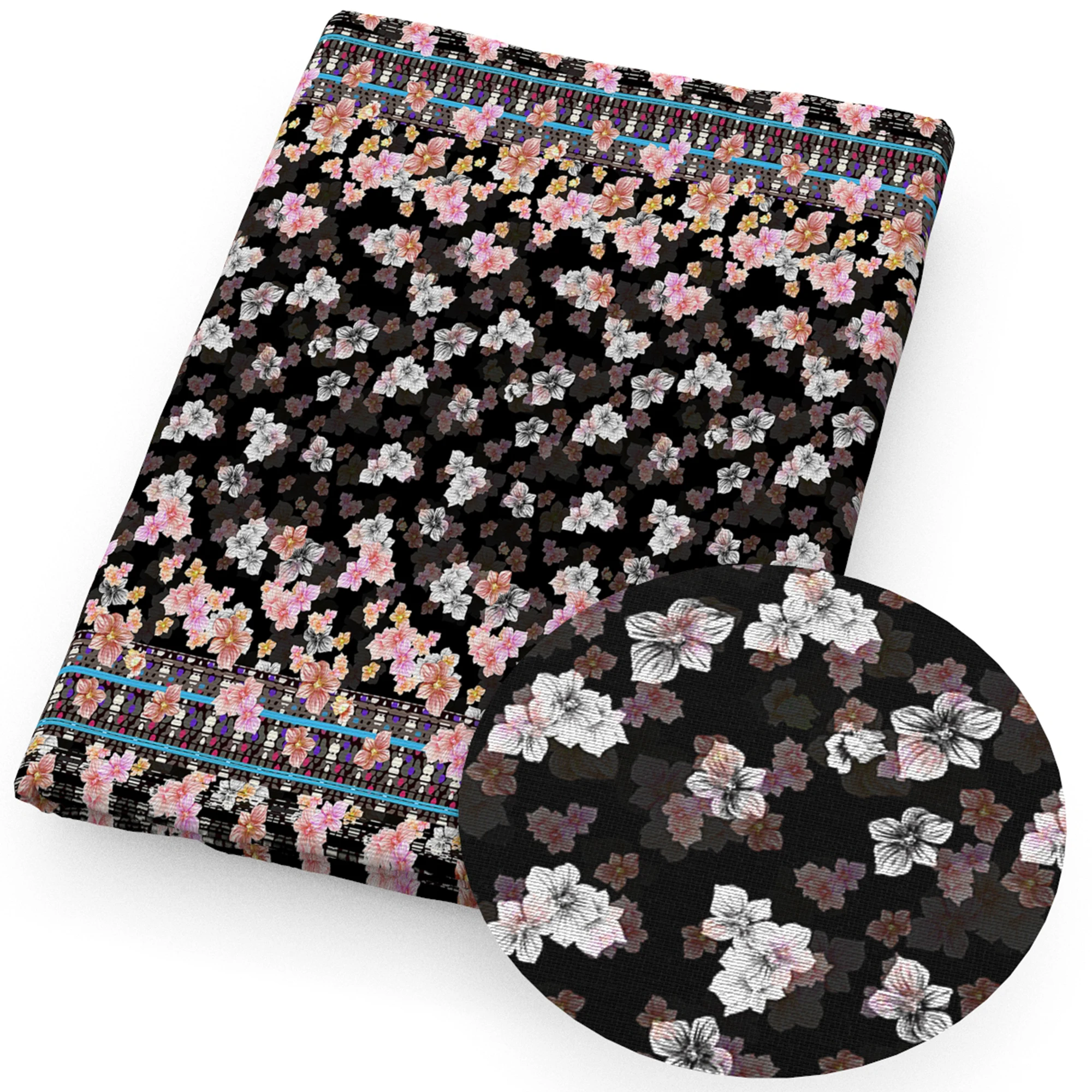 Black Series Blossom Flowers Florals Printed Polyester Pure Cotton Material Patchwork Tissue Sewing Quilting Fabrics Needlework