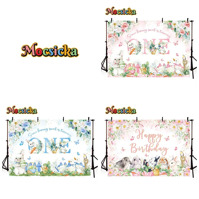 

Easter Baby Show Photography Background Boy Girl 1st Birthday Gender Reveal Backdrop Floral White Rabbit Cake Smash Photo Props