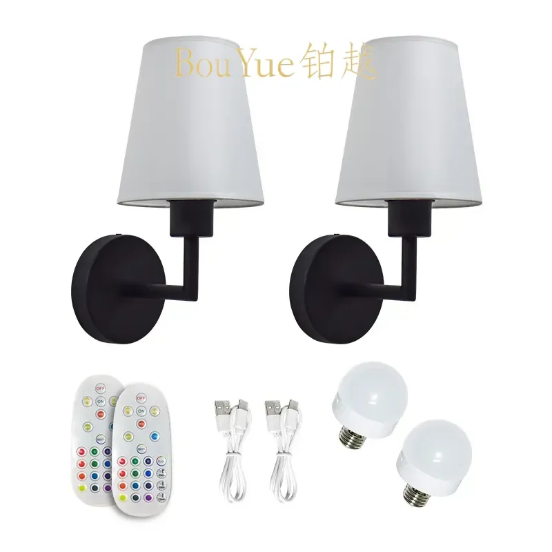 RGB Fabric Wall Lamp Wireless Remote Control Rechargeable LED Light Modern Atmosphere Sconce for Bedroom Living Room Hallway