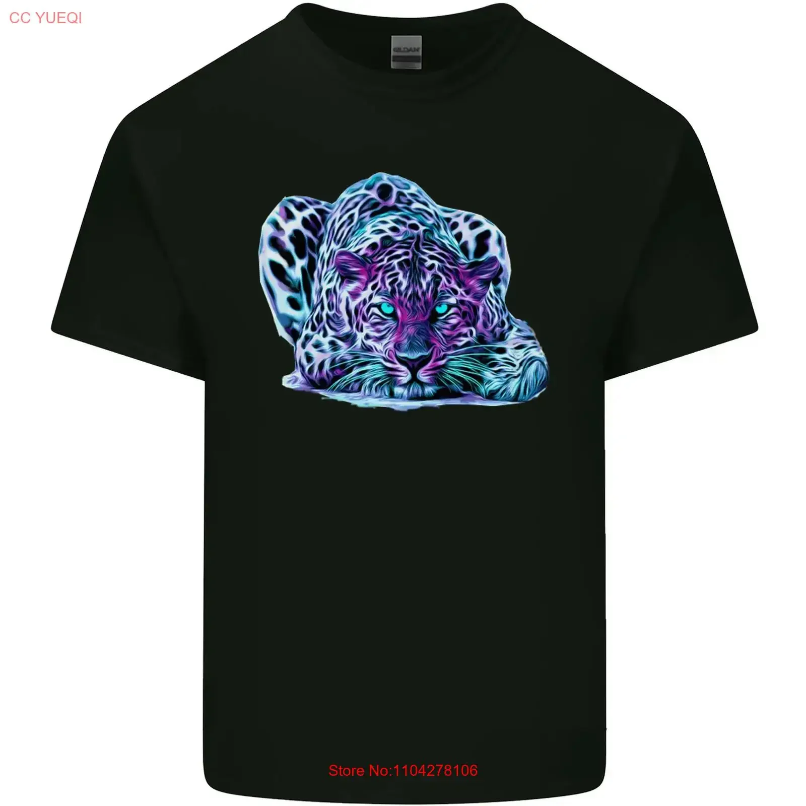 Cololurful Leopard Wild Cat Panther Mens Cotton T Shirt Top vintage Washed Casual Stylish streetwear Soft Slightly fashion