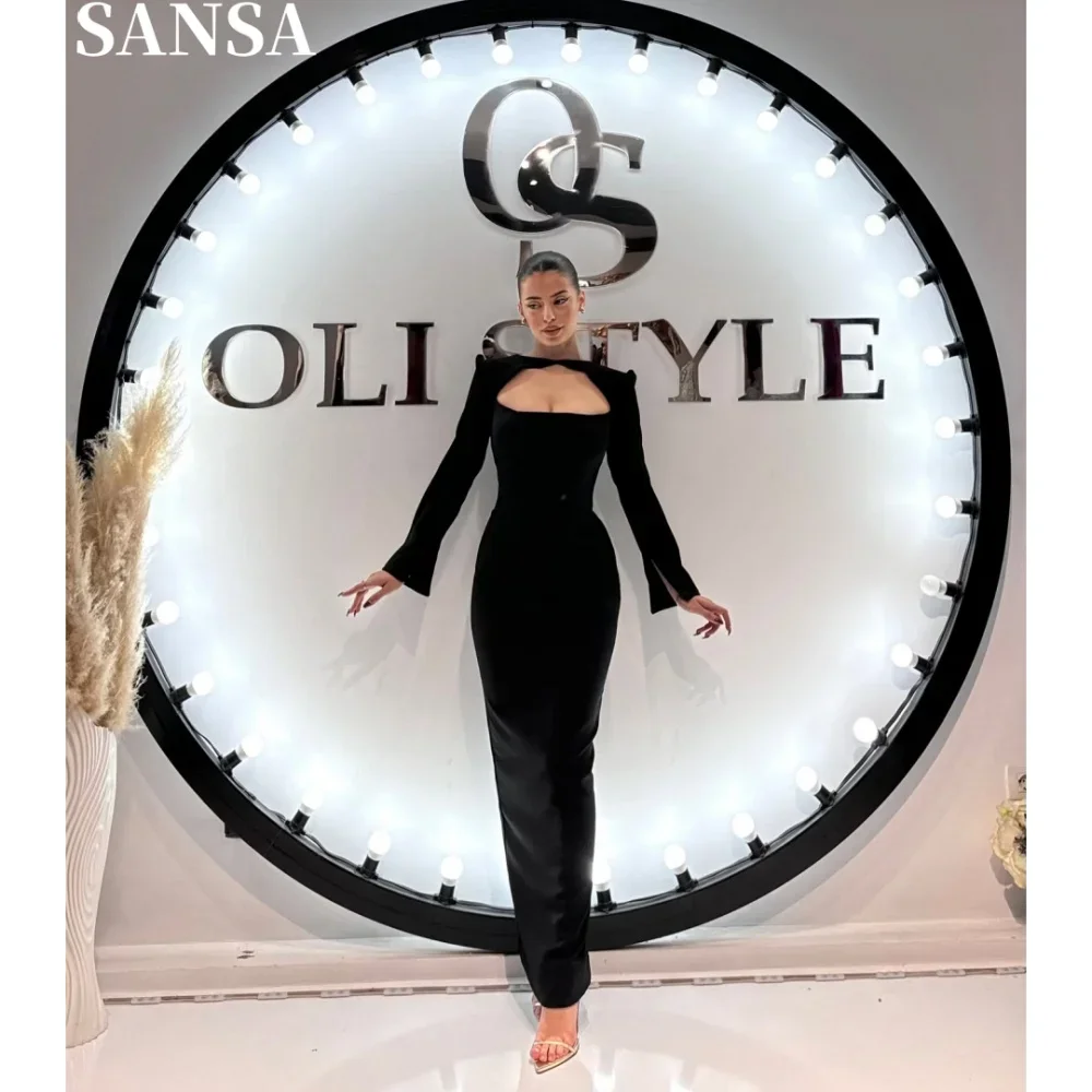 Grazioso abito da ballo in raso elasticizzato a quattro vie Abiti da sera personalizzati alla caviglia Abiti da festa a maniche lunghe