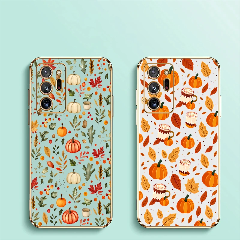 Autumn Pumpkin Floral Leaf Print Phone Case For Samsung Galaxy Note 20 Ultra 10 Plus 9 8 Drop Resistant Soft Silicone Cover Etui