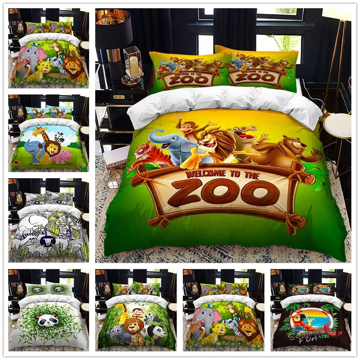 

Cartoon Zoo bed duvet cover set queen calico Twin size comforter bedding set Single complete set