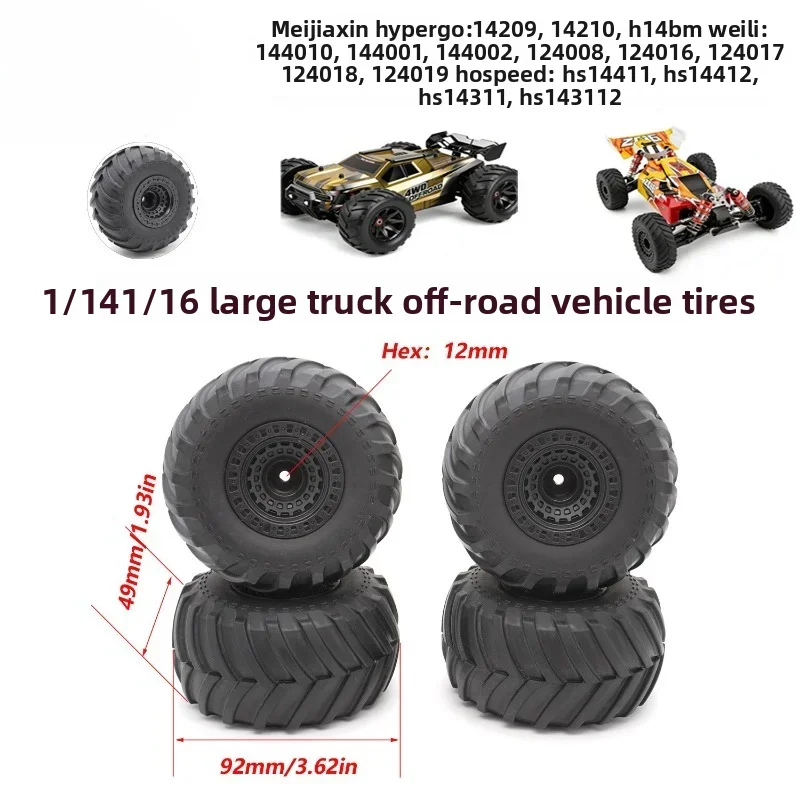 

4PCS RC Car Rubber Wheels 12mm Hex Hub Replacement Tires for WLTOYS 144001 MJX Hyper Go 14210 HOSPEED HS14411 Off-Road Parts