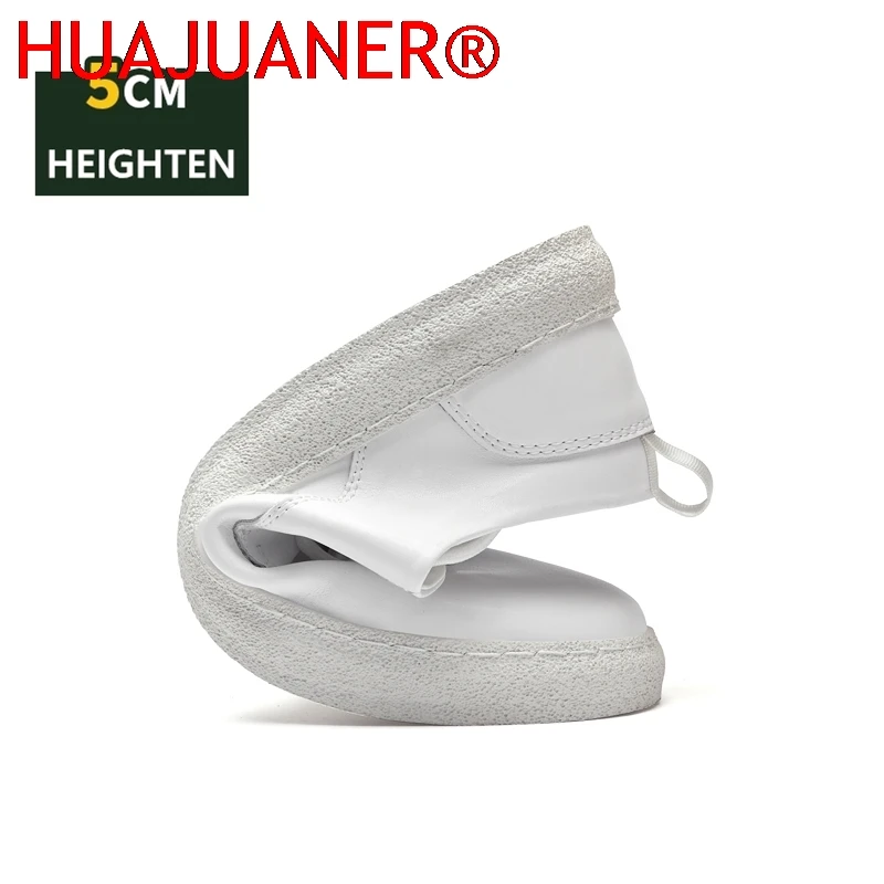 Men's Genuine Leather Lift Sneakers Elevator Shoes Black Height Increasing Sports Men Flat/5cm White Casual Shoes Mocassins