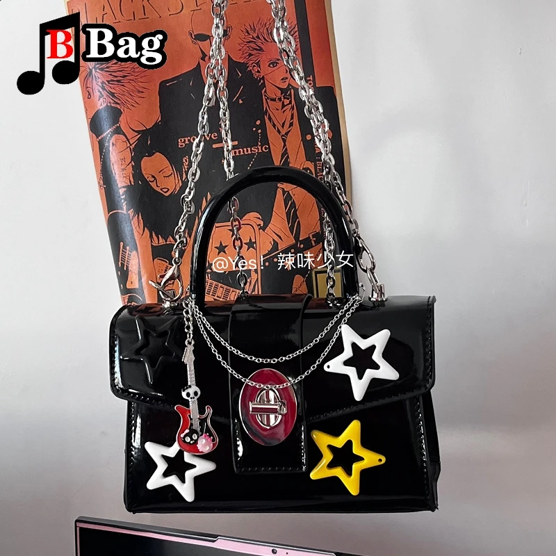 Star decorated pu millennium bag Spice Girl Harajuku goth punk tote one shoulder cross body handbag woman y2k