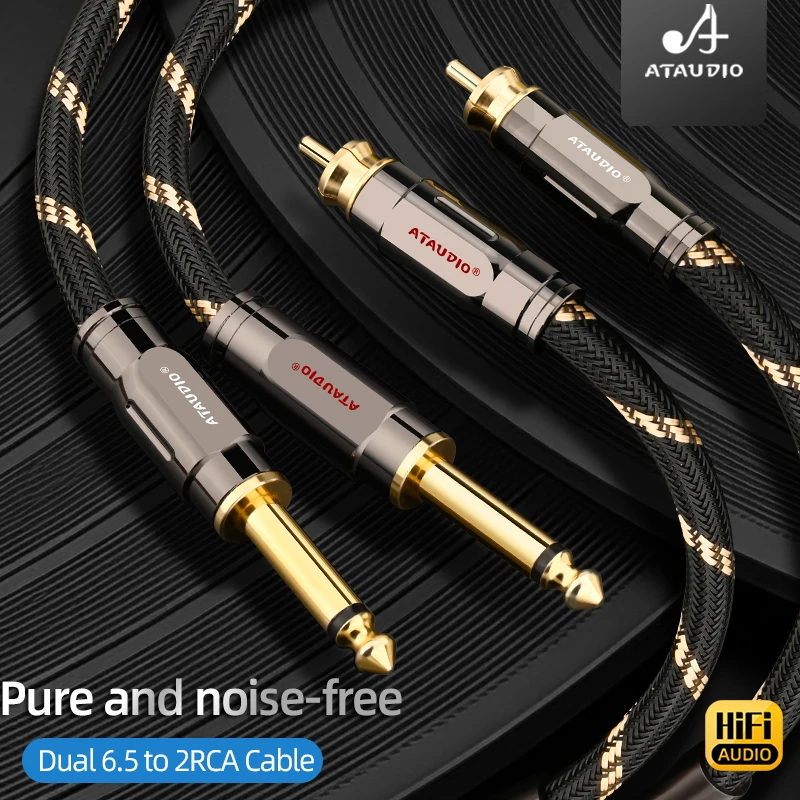 HiFi Dual 6.5 to 2RCA Audio Cable Pure Copper One Pair 6.5mm Male to RCA Male Cable for Amplifier Mixing Console Speaker