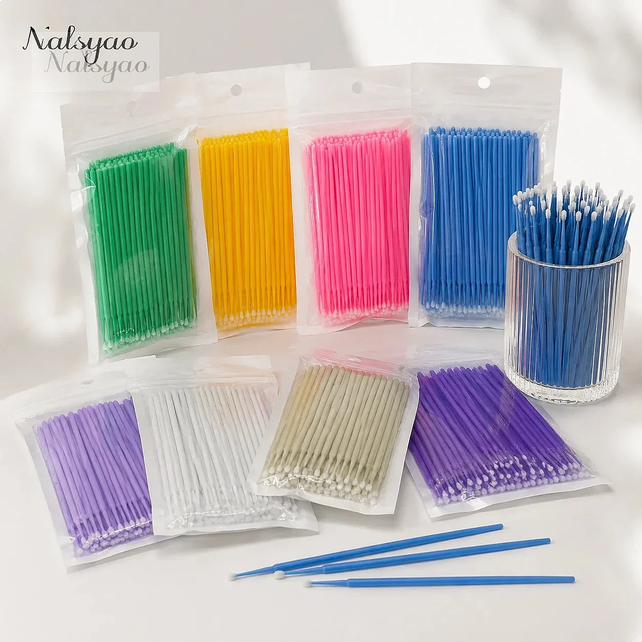 500/1000PCS Micro Individual Eyelashes Cotton Swab Eyelash Brushes Microbrush for Removing Cleaning Lash Extensions Accessories