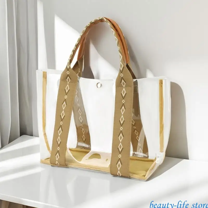 

Fashionable and Practical Clear PVC Handbag Casual Shoulder Bags for Shopping Gym Beach Travel with Spacious Interior 517D