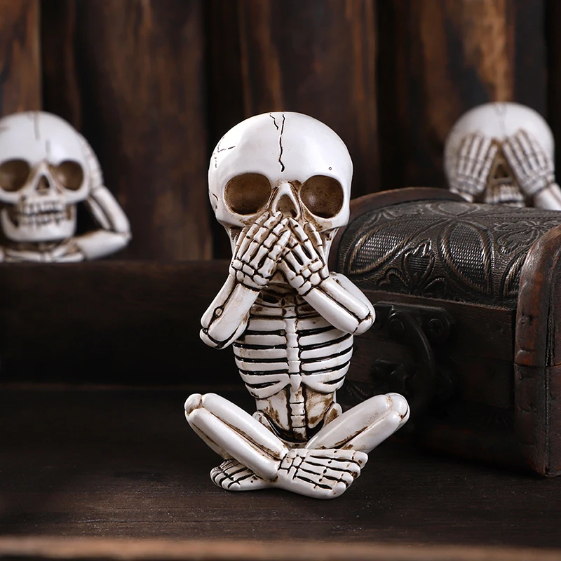 3pcs Baby Skulls Statue See No Evil Hear No Evil Speak No Evil