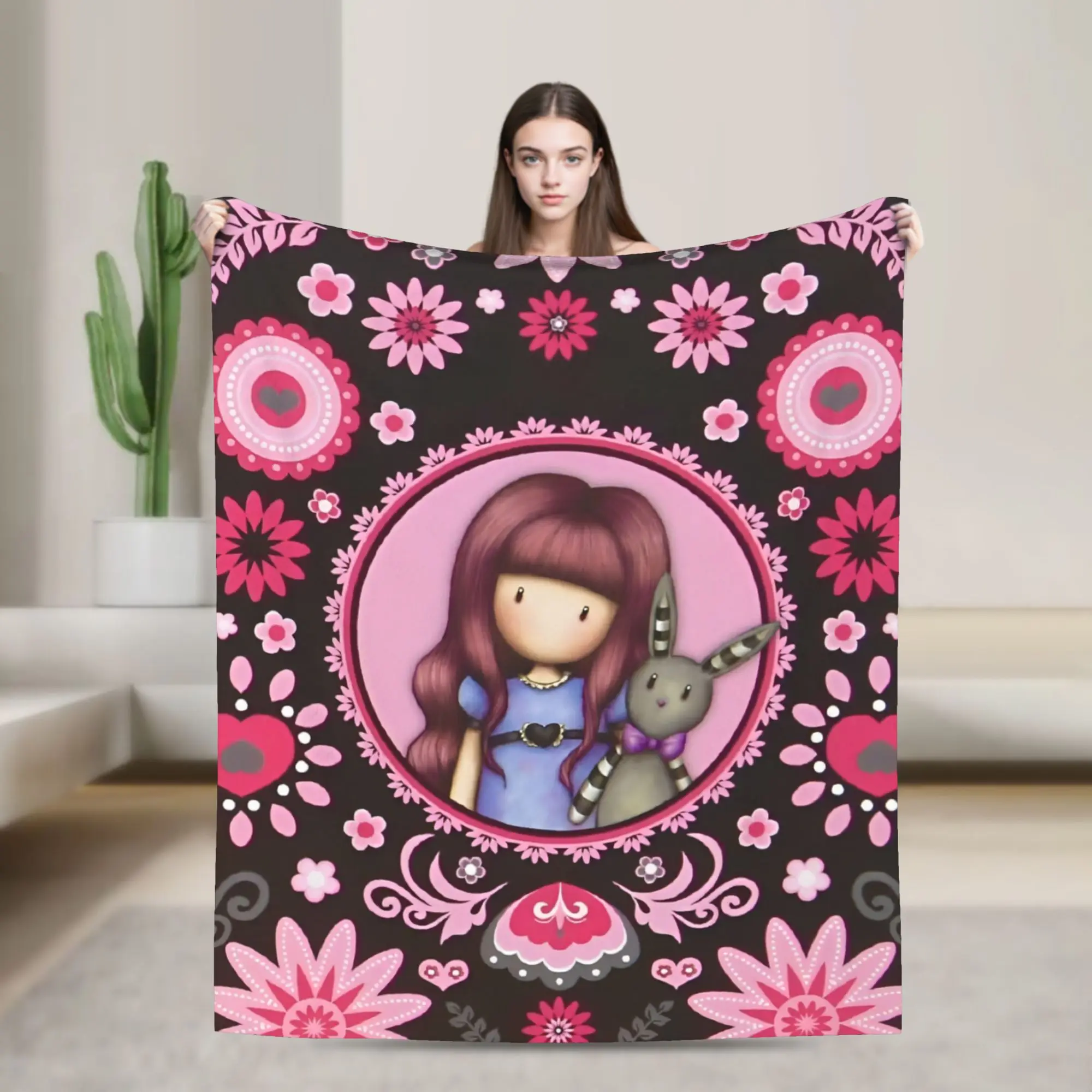 S-Santoro G-Gorjuss Blanket Flannel Summer Air Conditioning Doll Cartoon Portable Throw Blanket for Home Office Plush Thin Quilt