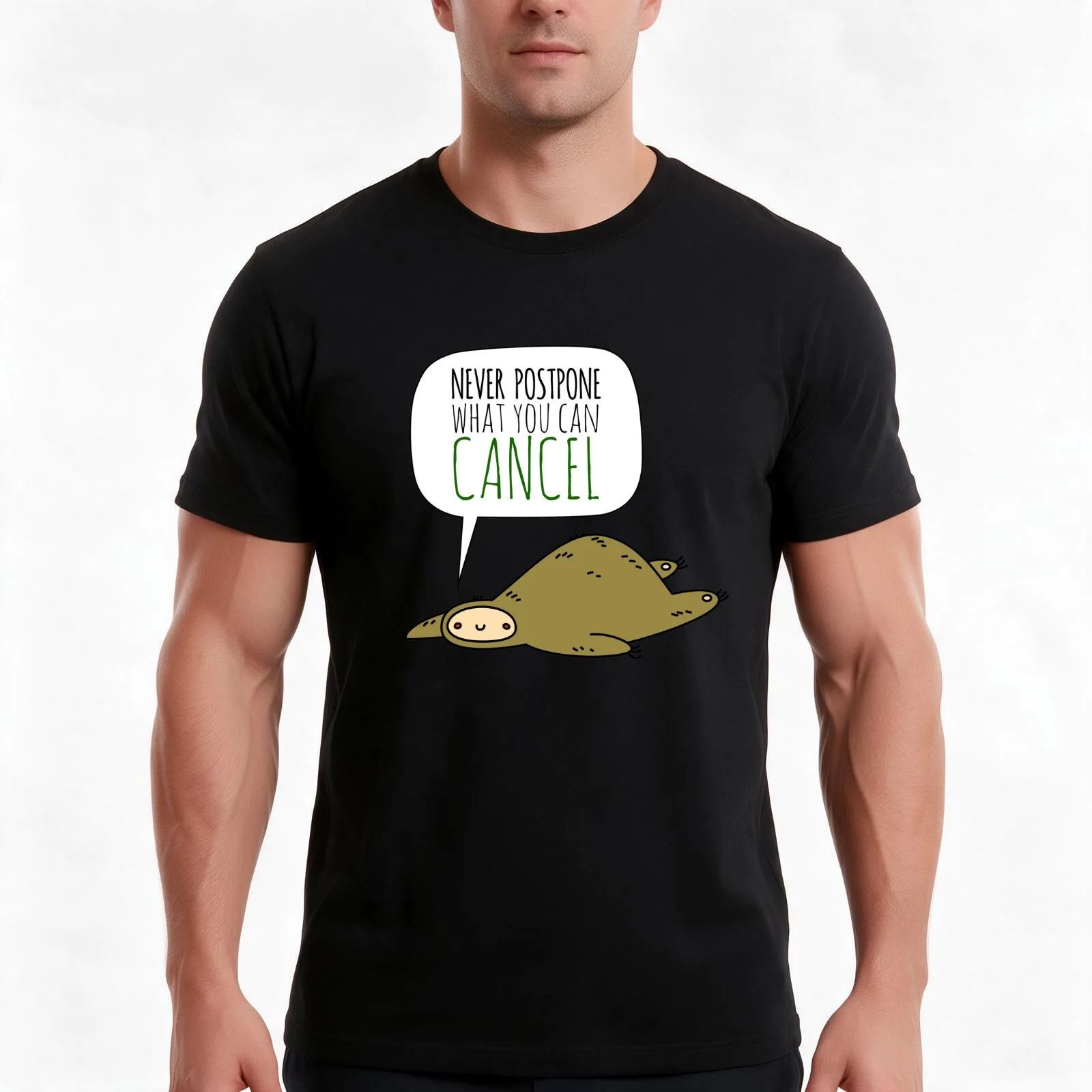 Sloth Wisdom. T-Shirt, Summer Casual Cotton Tee, Oversized Streetwear Tops, Vintage Graphic Print, Loose Fit Short Sleeve