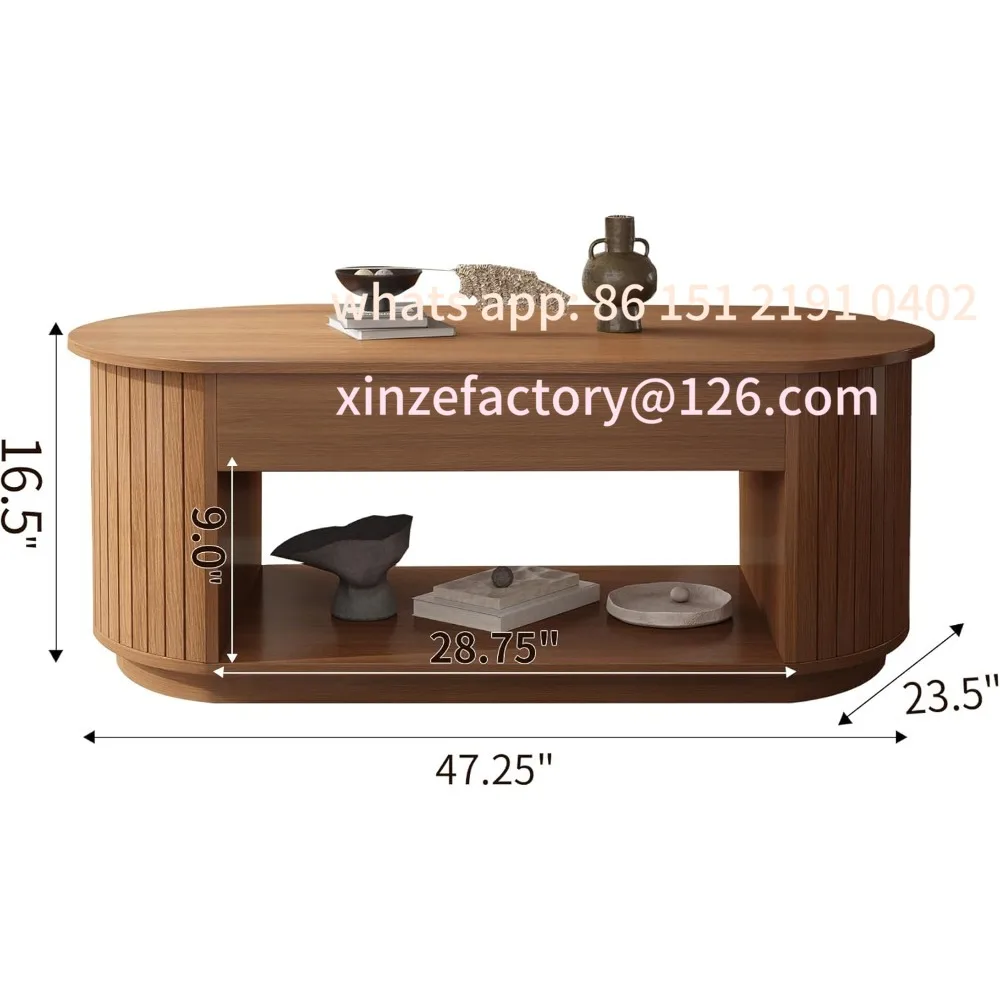 

Customizable 47-Inch Lift Top Wood Coffee Table with Hidden Storage Compartment and Open Shelf for Living Room, Fluted Oval Cent