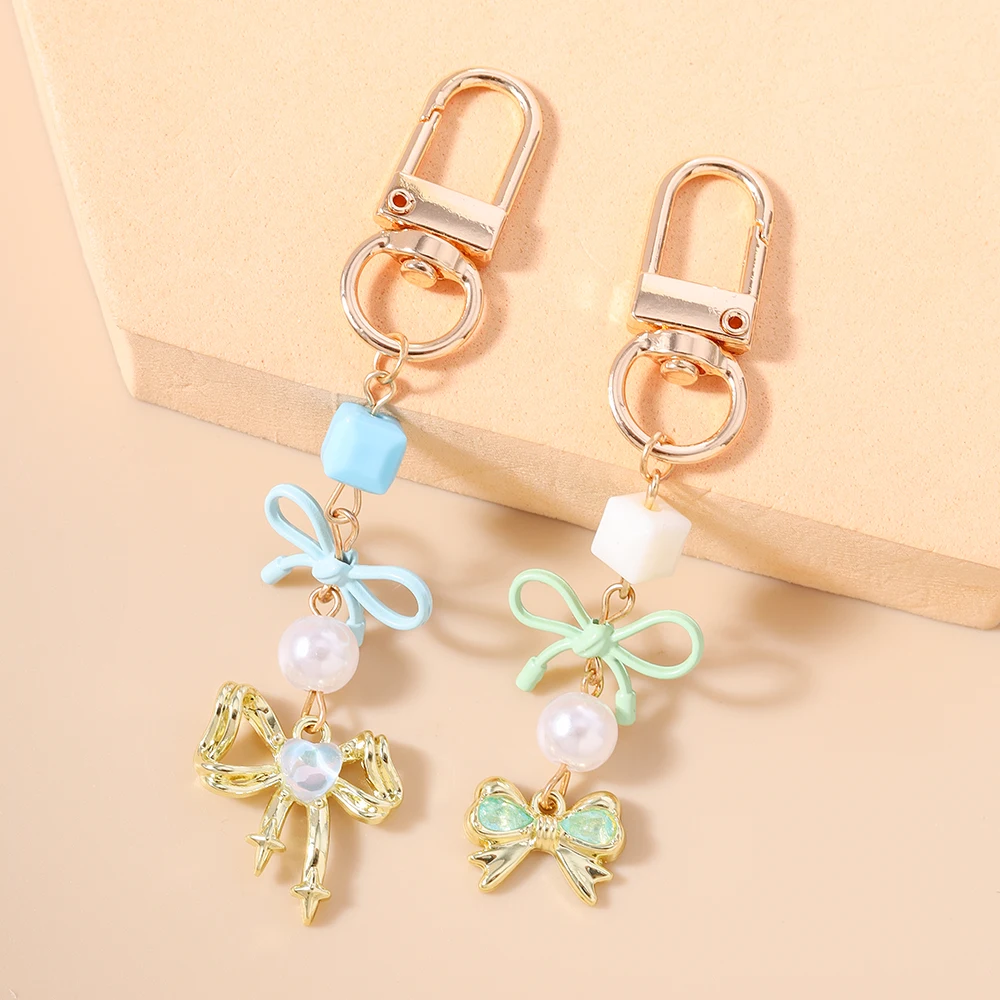 Aihua لطيف Y2K اللؤلؤ Bowknot سلاسل المفاتيح للنساء حلقات المفاتيح الفتيات Kawaii ظهره قلادة شريط لتعليق الهاتف المحمول سلسلة مجوهرات هدايا
