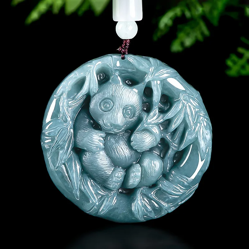 

Natural a goods jadeite blue water national treasure panda three-dimensional pendant glutinous seed jade cute souvenir gift
