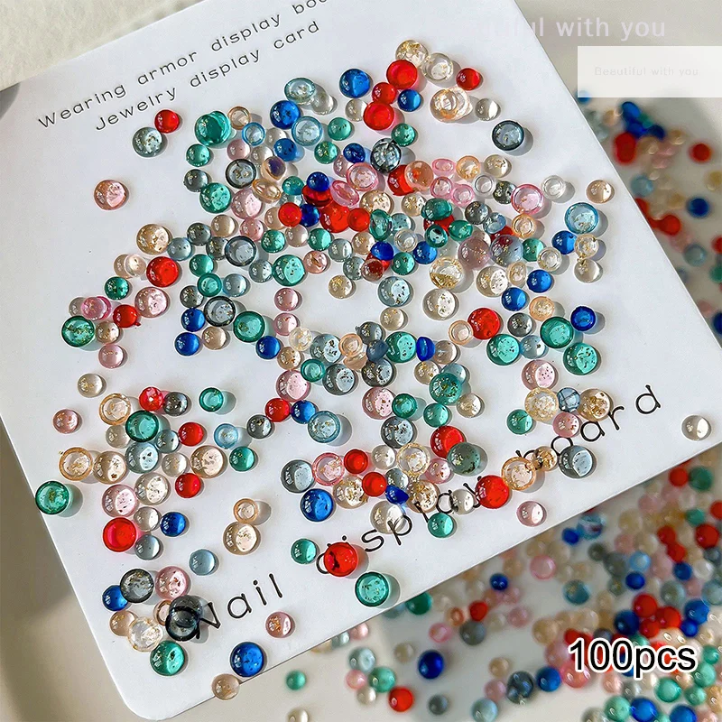 

New100PCS Sparkle Flat Back Round Diamonds Mixed Color Resin Nail Art Rhinestones Decorations Manicure Ornaments