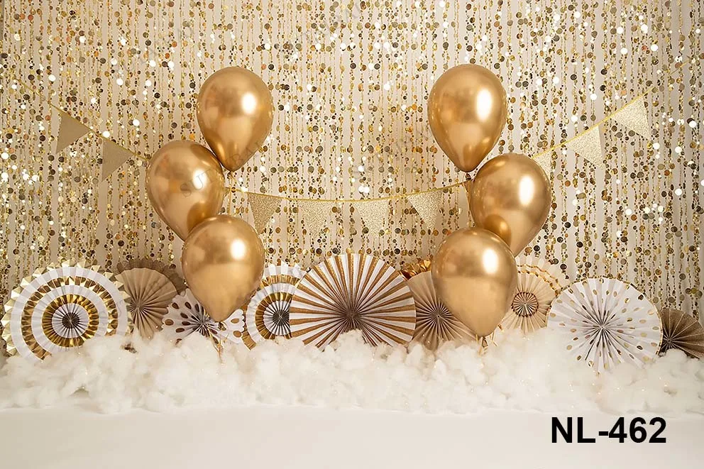 Birthday Cake Smash Photography Backdrop Photo Studio Balloons Golden Curtain Twinkle Star Baby Portrait Background Photocall