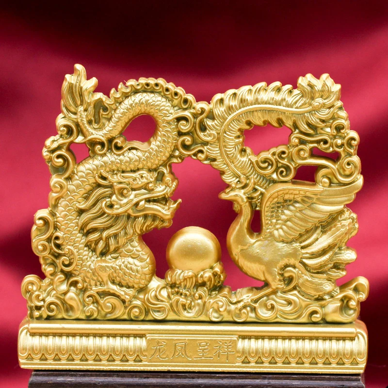 زخارف تنين وفينيكس بنمط عتيق ، زخارف ميمونة ، سطح مكتب ذهبي ، نحت صغير ، ديكور منزلي ، شرفة ، مشغولات ديكور