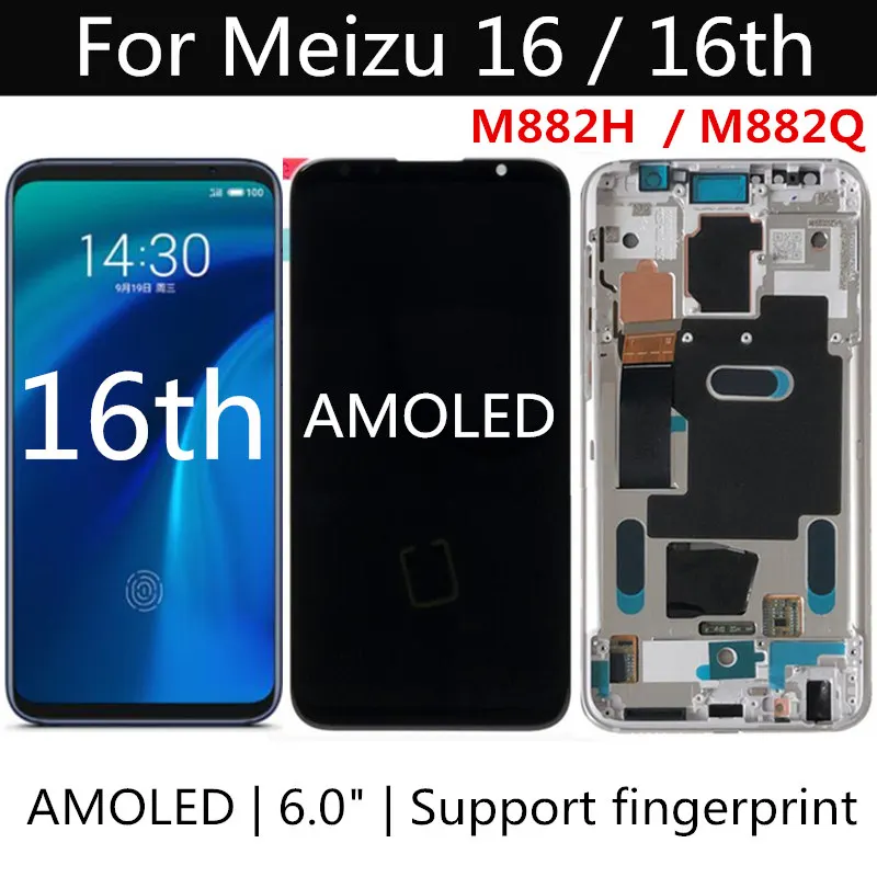 AMOLED FOR Meizu 16 LCD Display Touch Screen Replacement Accessories for Meizu 16th M882H / M882Q LCD