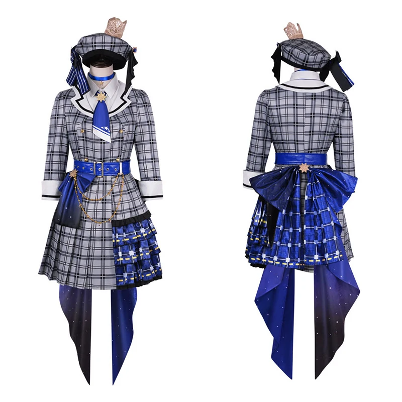 Japonês virtural hololive youtuber hoshimachi hosimati suisei outfits anime trajes cosplay bonito menina lolita vestido xadrez