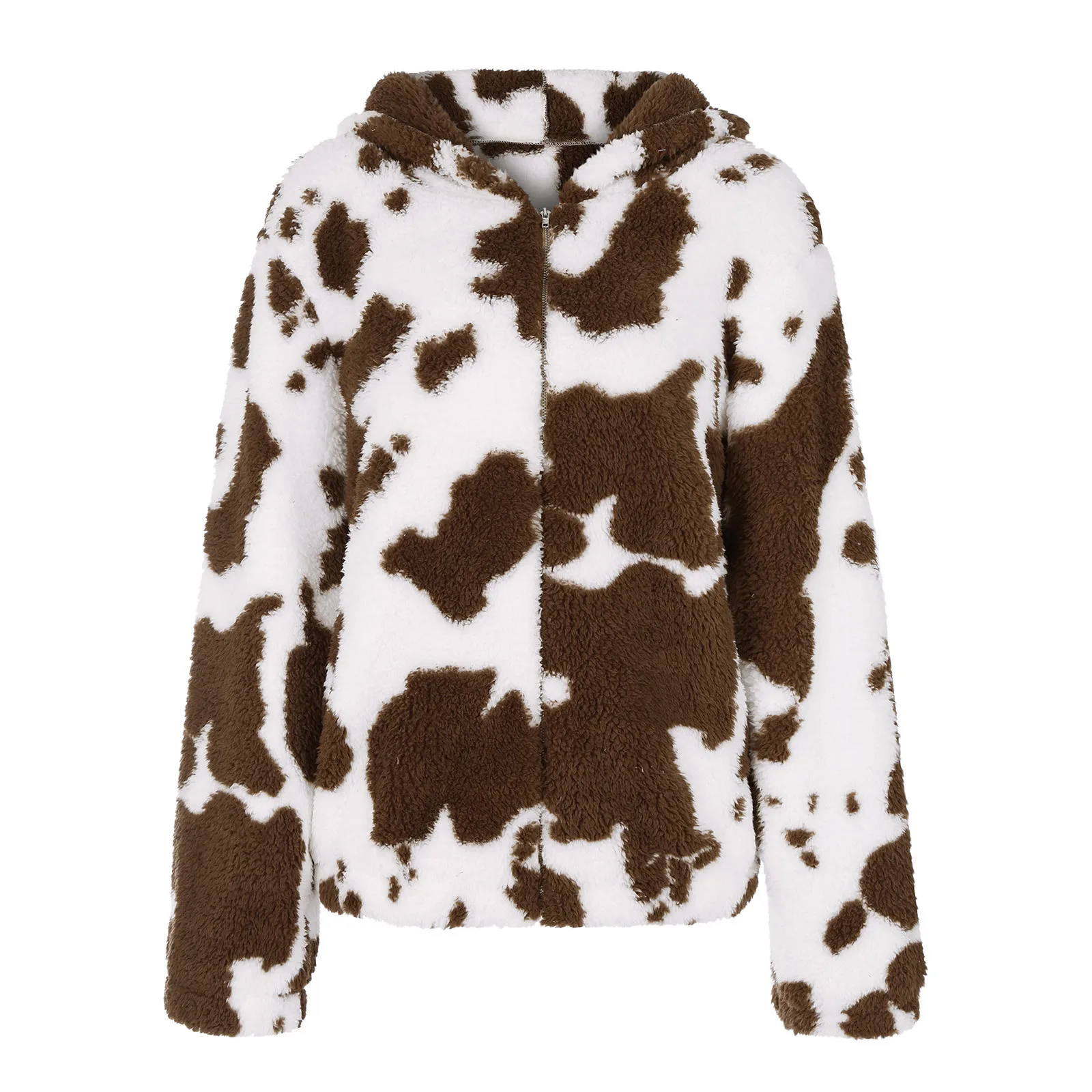 Fashion Thickened Cow Print Coat Women\'s Autumn Winter Plush Lapels Long Sleeve Coat Thicken Warm Windbreaker Coat Jackets