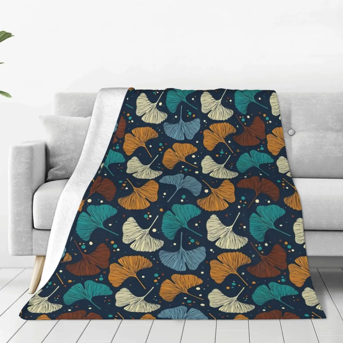 Ginkgo Biloba Flannel Blanket Super Warm Colorful Leaves Print Bedding Throws Winter Travel Office Bedroom Novelty Bedspread