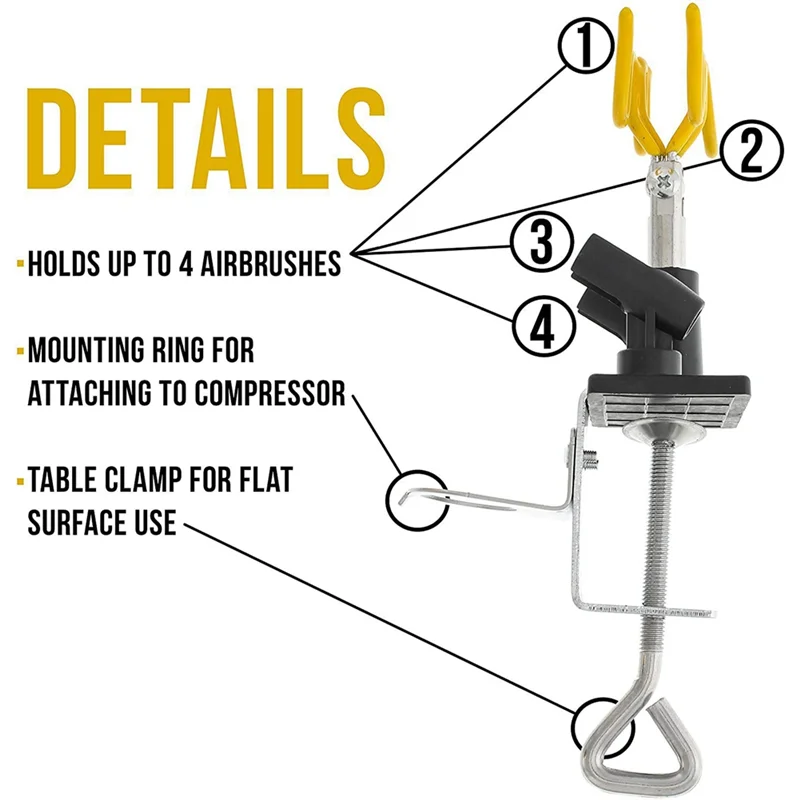 Kit 4 Airbrush Holder Clamp-On Stand Airbrush Holder For Airbrush 360 Degree Swivel Tilt Set