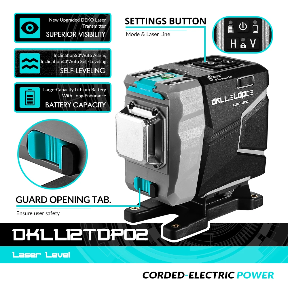 Imagem -02 - Deko-nível Laser Verde Auto-nivelamento Automático Alta Precisão Horticultura e Vertdp02 3.7v 3x360 520nm Dkll12tdp02