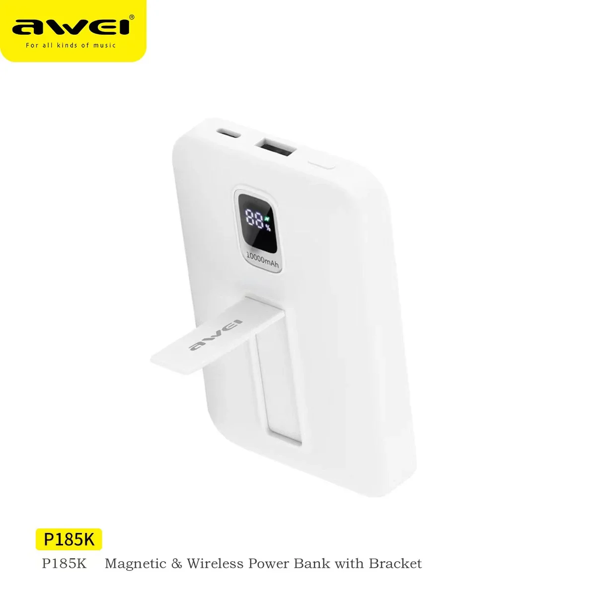 Awei Magnetic Charger P185K 15W Wirless Magnetic Power Bank For iPhone 16 10000mAh Support PD22.5W USB A Outputs Mini Powerbank