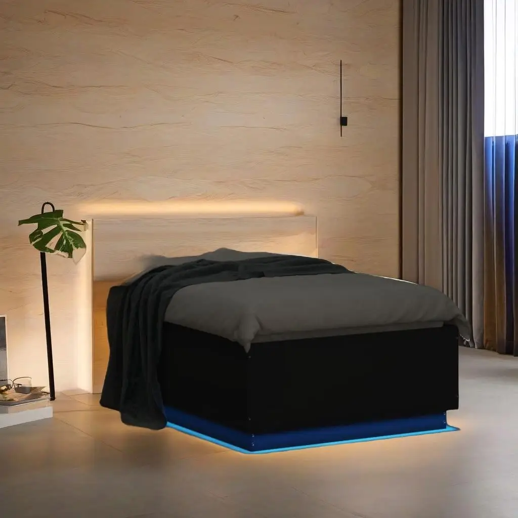 Black Single Bed Frame 90x190 cm with LED Light - No Mattress Included