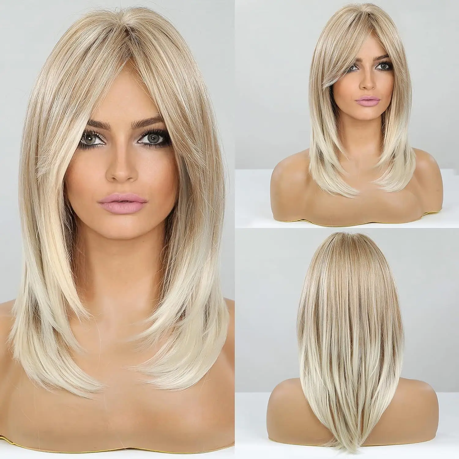 

European and American fashion women's wig long straight hair blond medium chemical fiber mechanism headgear high temperature sil