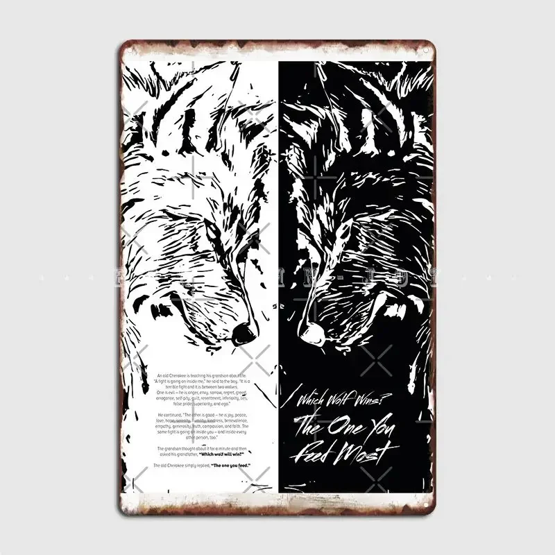 2 Wolf Cherokee Legend Two Wolves With Story Poster Metal Plaque Club Printing Cave Pub Garage Decoration Tin Sign Posters