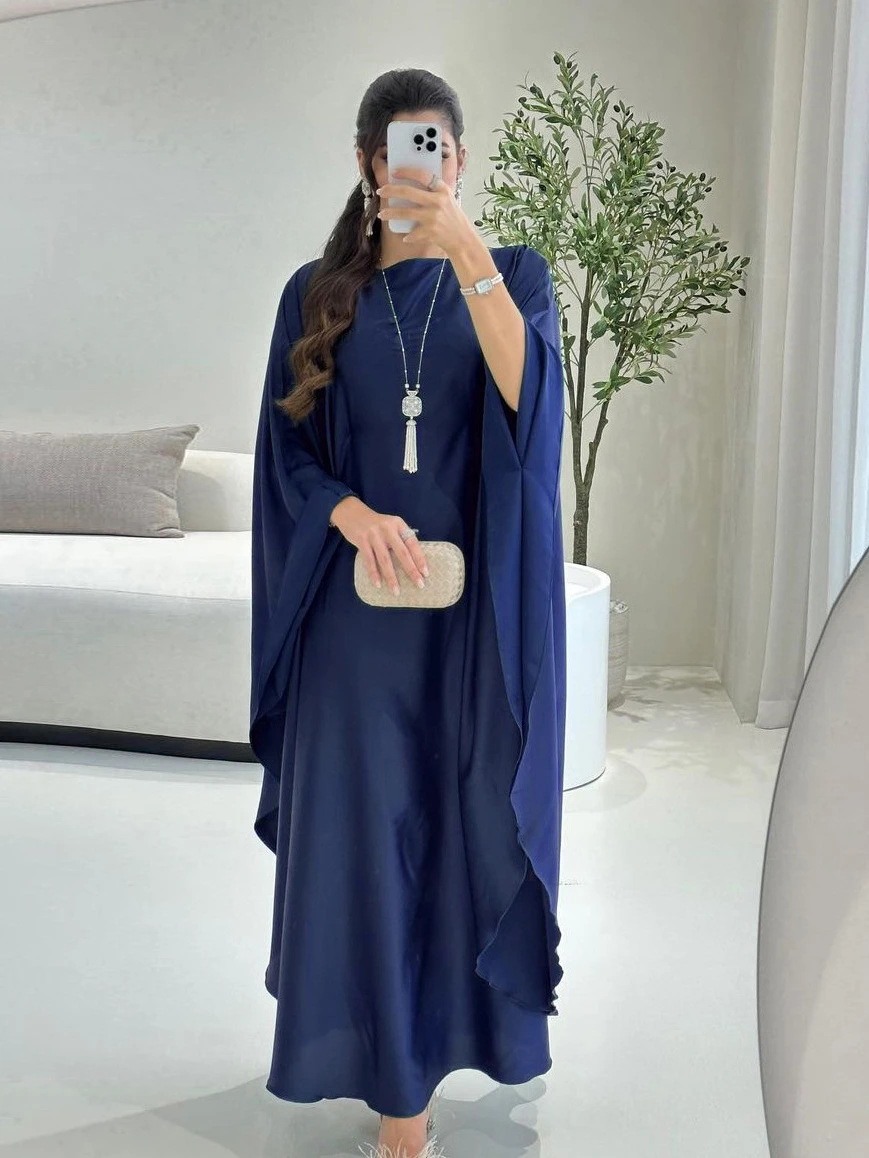 Eid Ramadan Muslim Dress for Women Bat Sleeve Solid Color Maxi Jalabiya Vestidos Largos Dubai Party Evening Dresses summer 2024