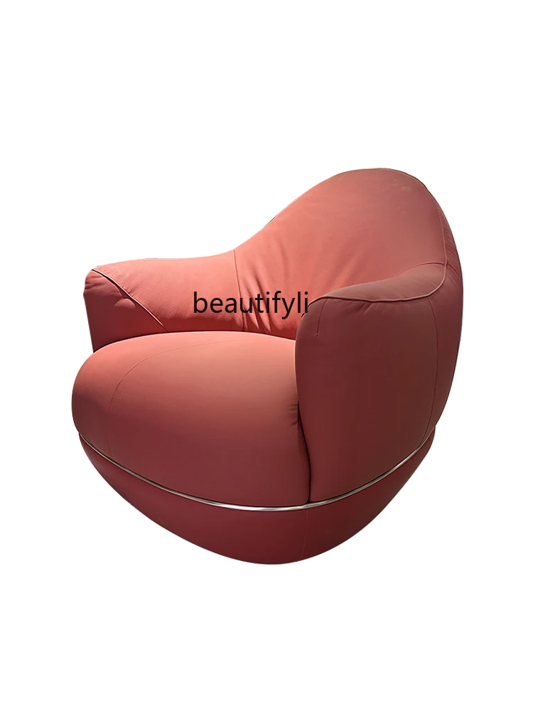 Single Leisure Lazy Bone Chair Living Room Full Leather First Layer Cowhide Single Rotating Chair Designer New Chair