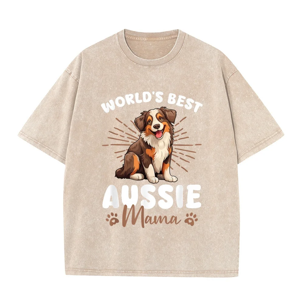 Australian Shepherd Red Tri Dog World's Best Aussie Mama T-Shirt Men ماركات Family T Shirt Gift Graphic Tee Dad Cotton Animal