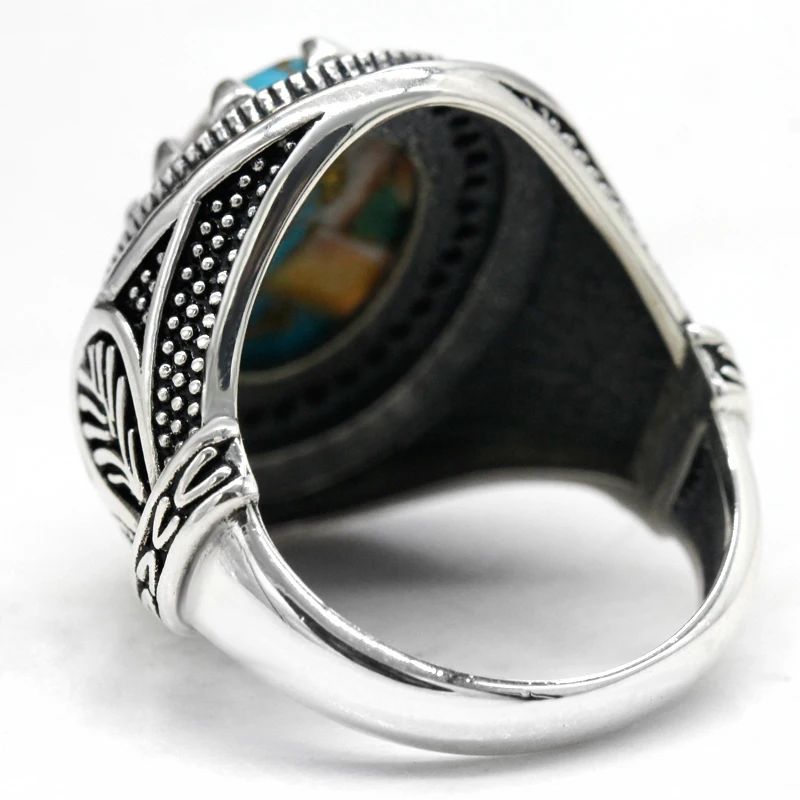 New Hot Natural Oyster Turquoise Men's Türkiye Handmade Ring S925 Sterling Silver Jewelry Luxury Jewelry