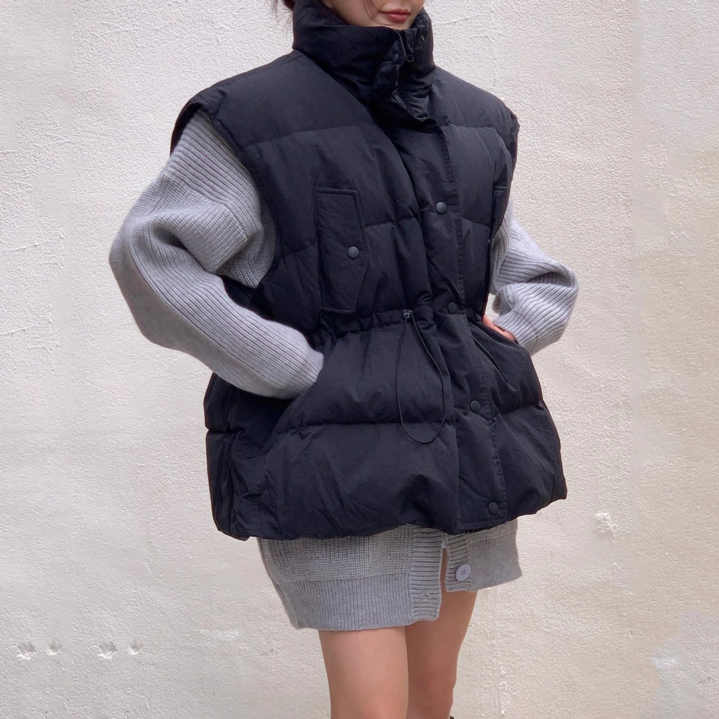 Damska bawełniana kamizelka wyszczuplająca, odzież wierzchnia, modna warstwowa kamizelka typu string, zimowa nowość, koreański luźny krój, długi rękaw.